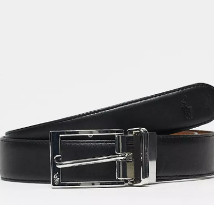 Polo Ralph Lauren reversible leather belt in black/tan with logo