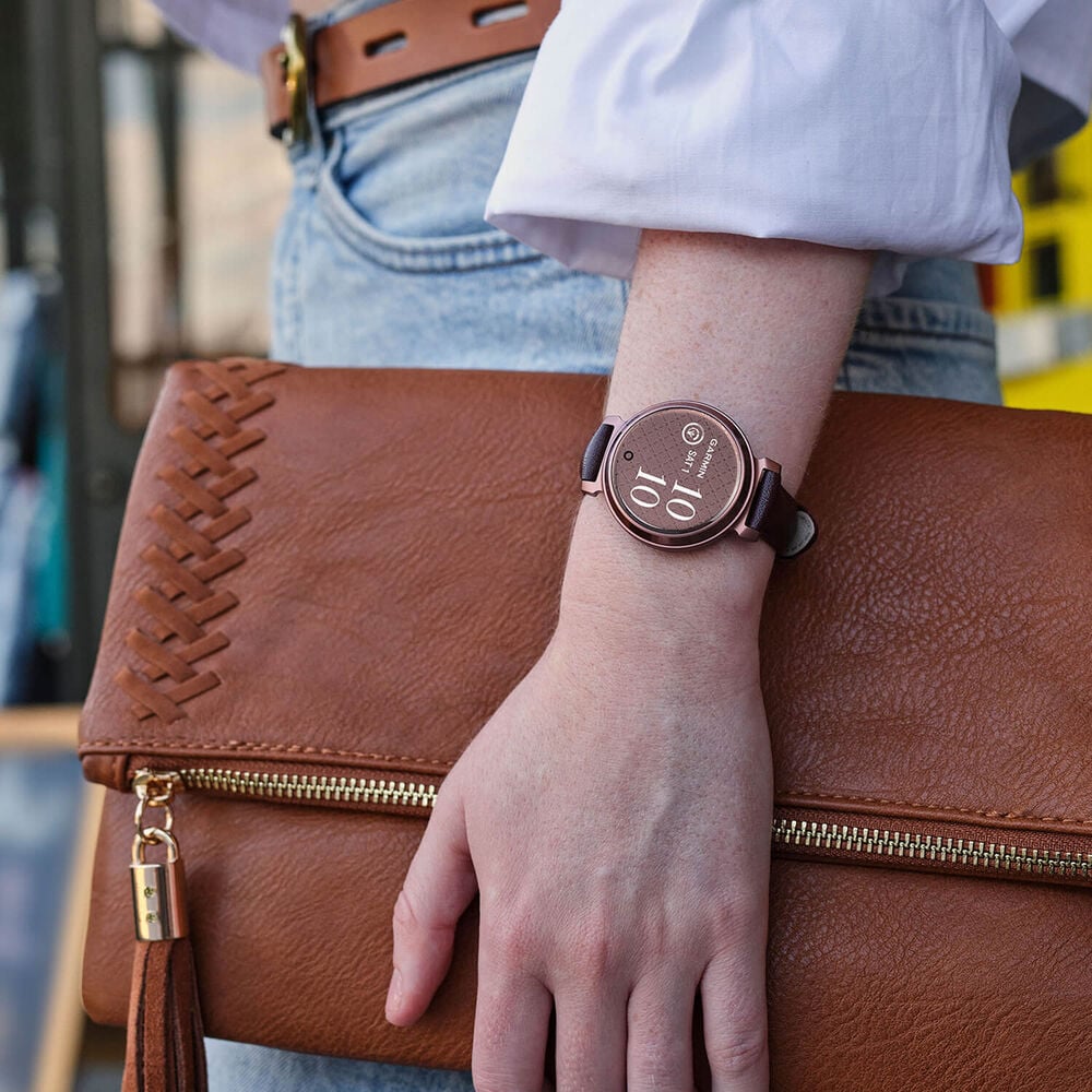 Garmin Lily® 2 Classic Dark Bronze Bezel Mulberry Leather Strap Watch image number 5