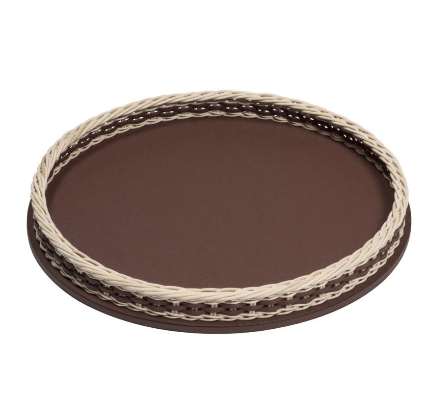 Pigment France, Orsay leather & rattan trays, Round tray, large