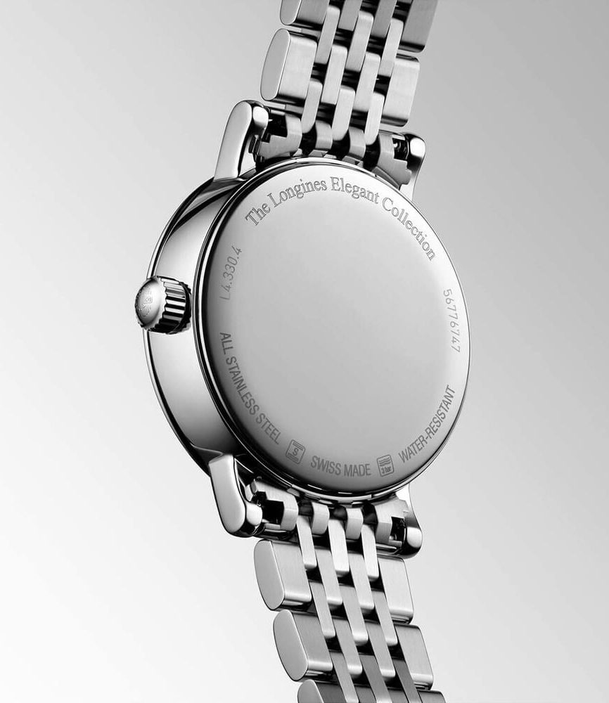 Longines Elegant 30mm MOP Dial Moonphase Diamond Dots Steel Bracelet Watch image number 3