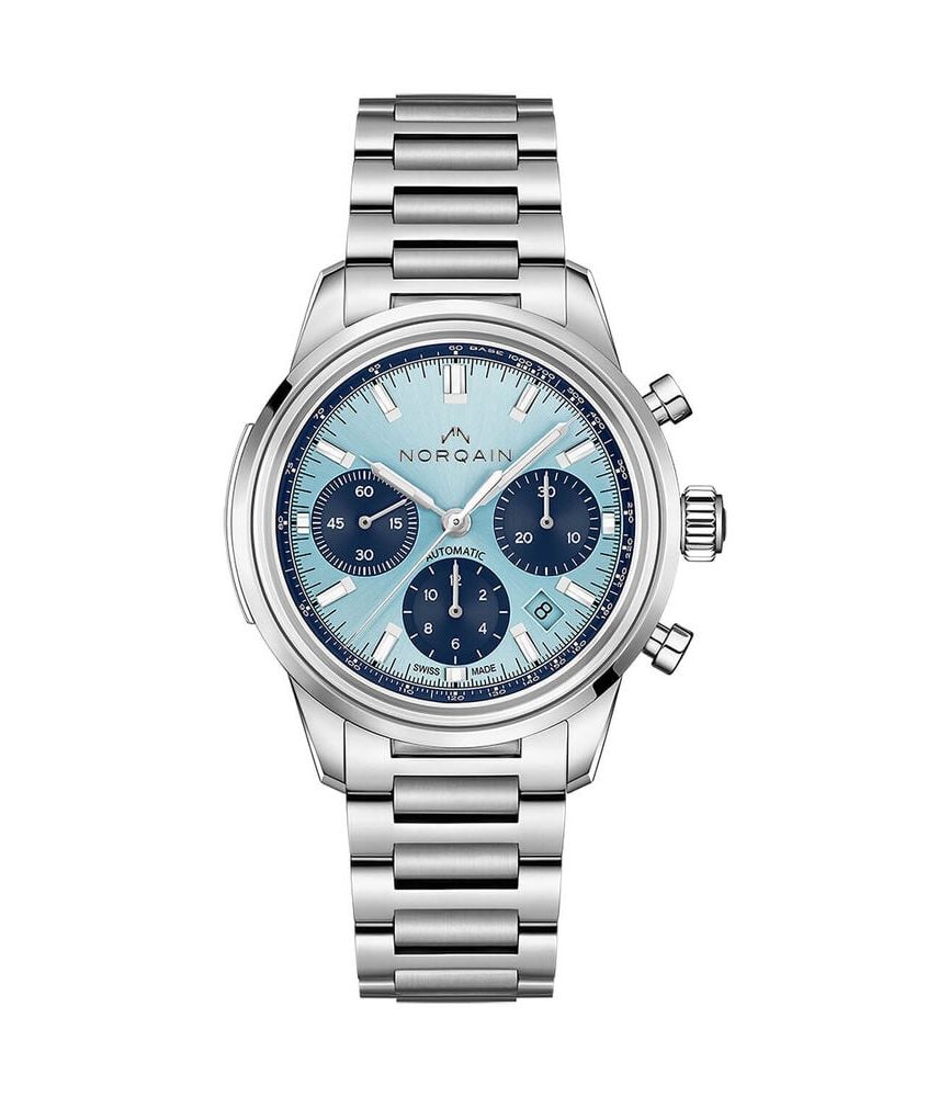 NORQAIN Freedom 60 Chronograph 40mm Sky Blue Dial Stainless Steel Bracelet Watch image number 0