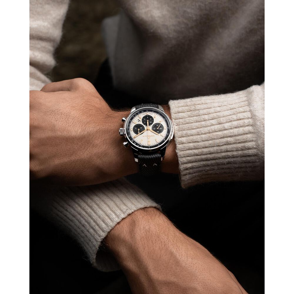 NORQAIN Freedom 60 Chrono Limited Edition 43mm Ivory Dial Black Perlon Rubber Strap Watch image number 2