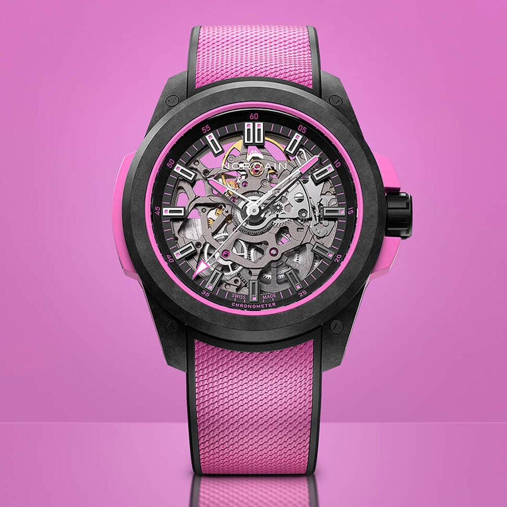 NORQAIN Wild ONE Skeleton 39mm Dial Hyper Pink Rubber Strap Watch image number 1