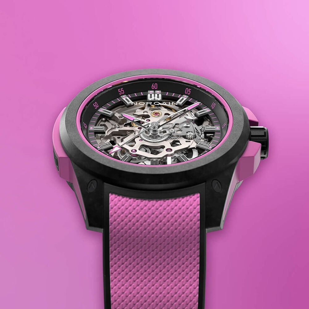 NORQAIN Wild ONE Skeleton 39mm Dial Hyper Pink Rubber Strap Watch image number 2