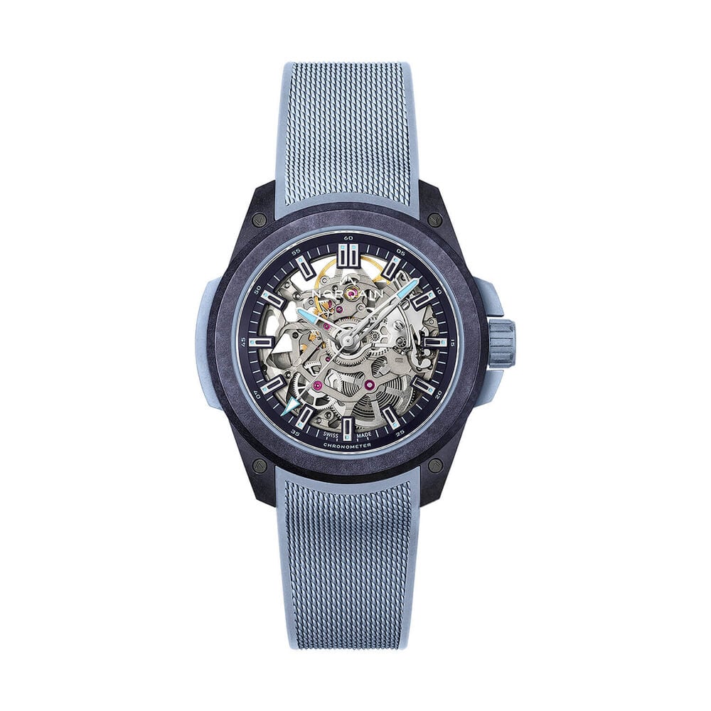 NORQAIN Wild ONE Skeleton 39mm Purple Dial Ice Blue Rubber Strap Watch image number 0