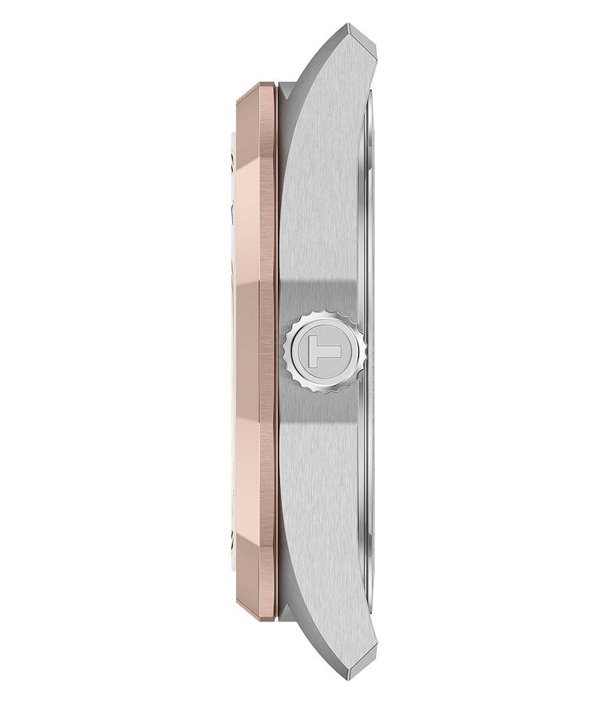 Tissot PRC 100 Solar 34mm Mother of Pearl Dial Rose Gold PVD Steel Bracelet Watch image number 4