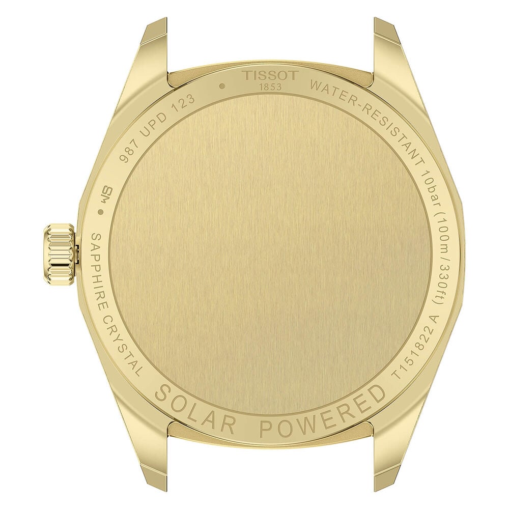 Tissot PRC 100 Solar 34mm Gold Dial Yellow Gold PVD Steel Bracelet Watch image number 3