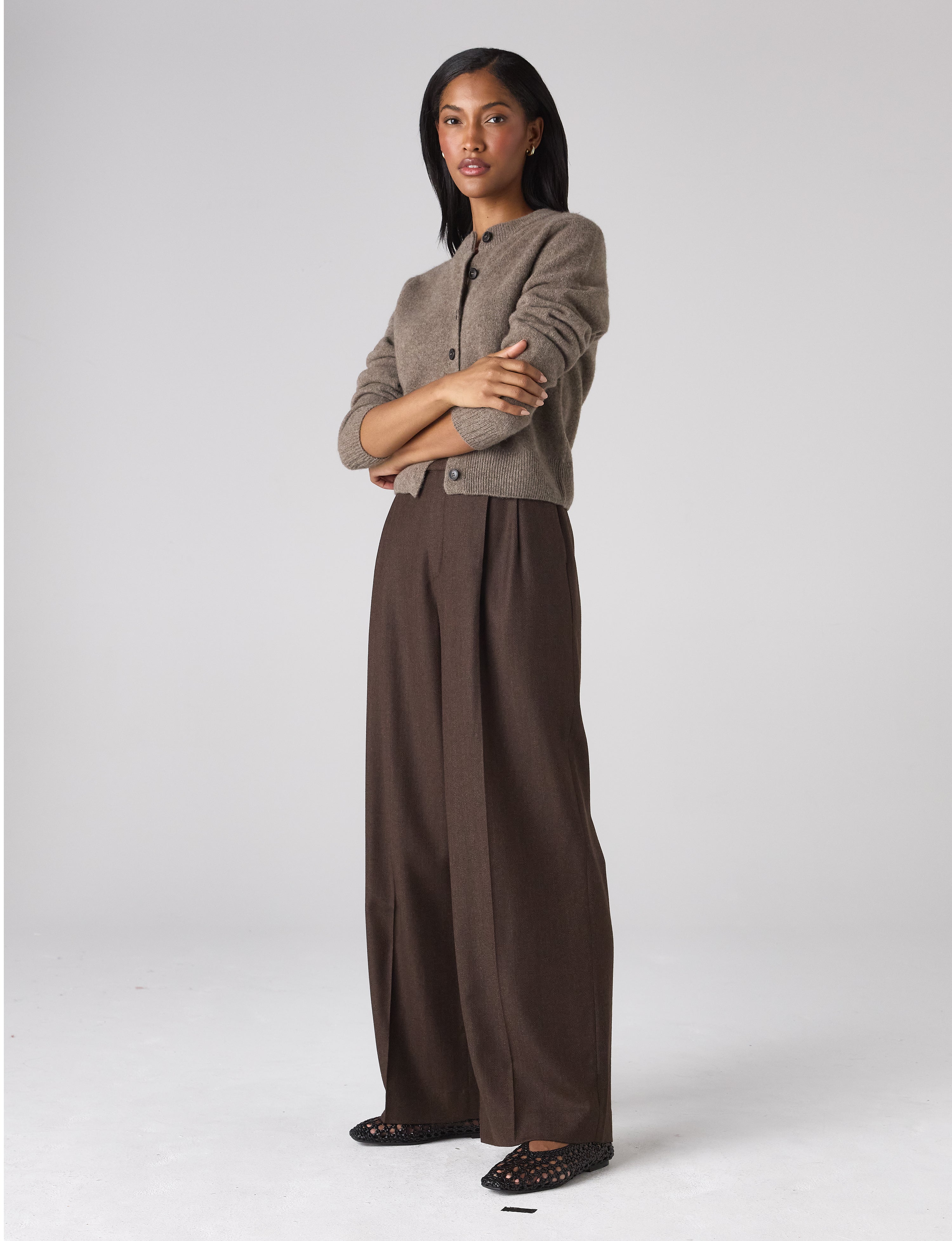 Rampling Trouser: Wool, Dark Brown Herringbone - Image 3