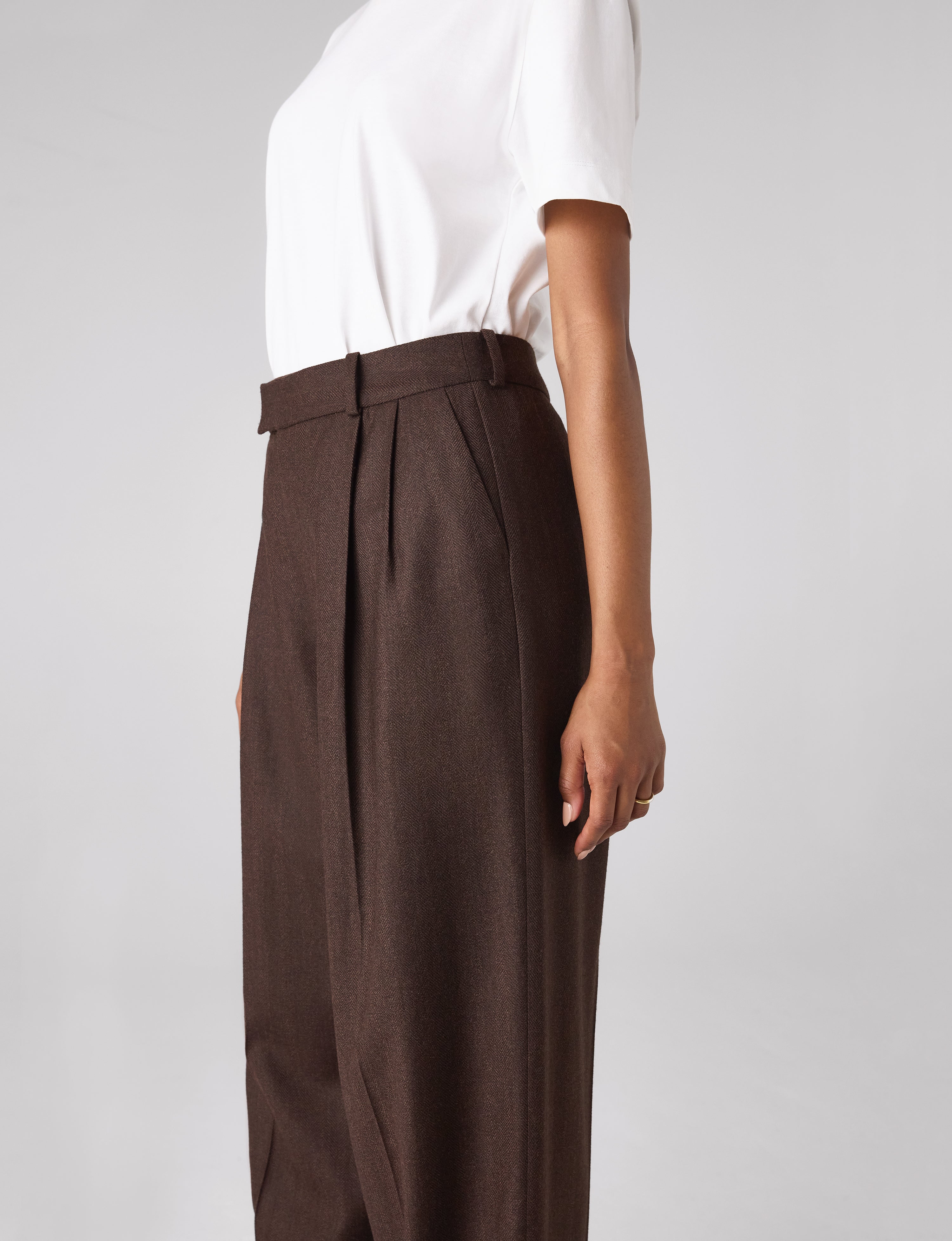 Rampling Trouser: Wool, Dark Brown Herringbone - Image 6