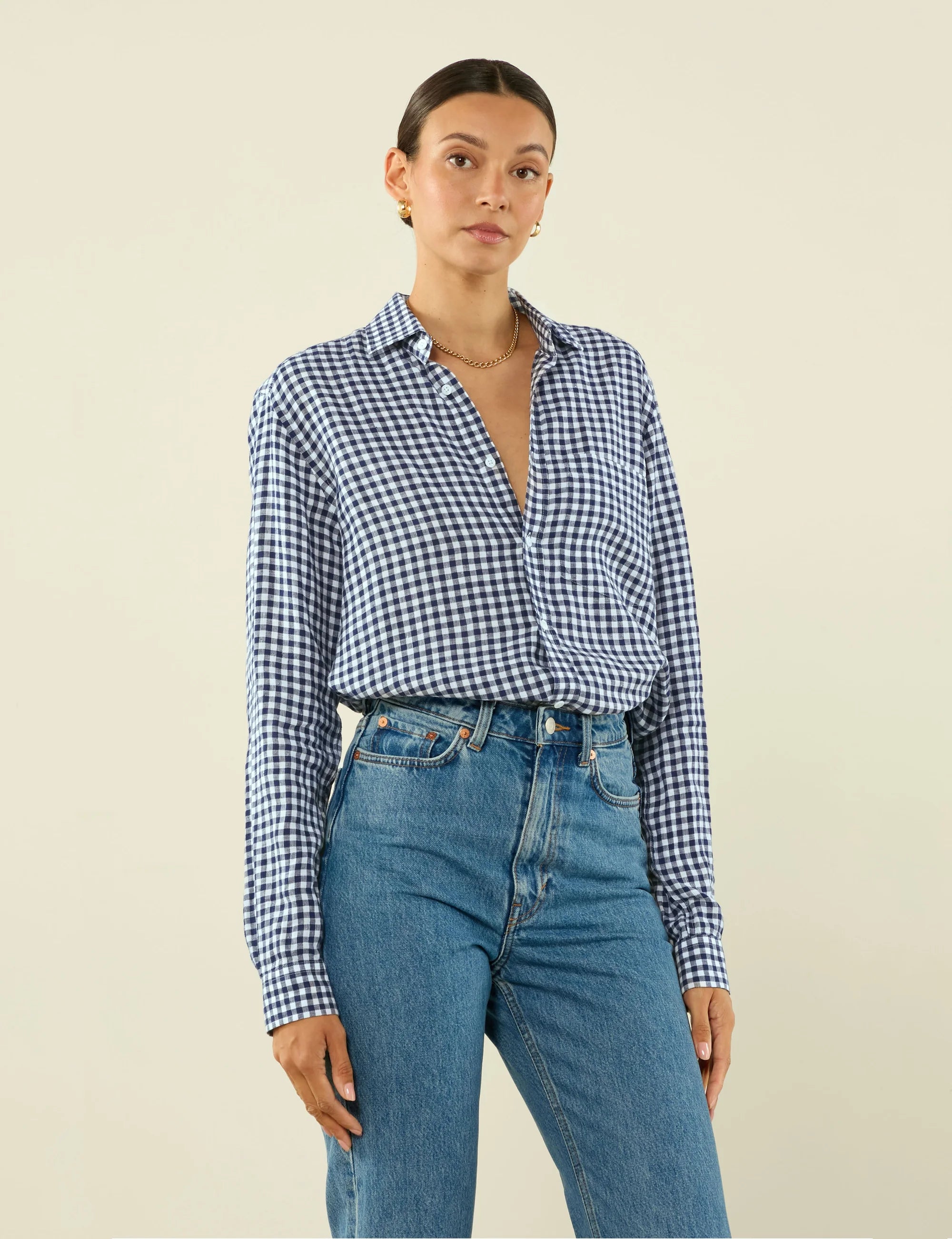 The Classic: Linen, Navy Blue Gingham - Image 2