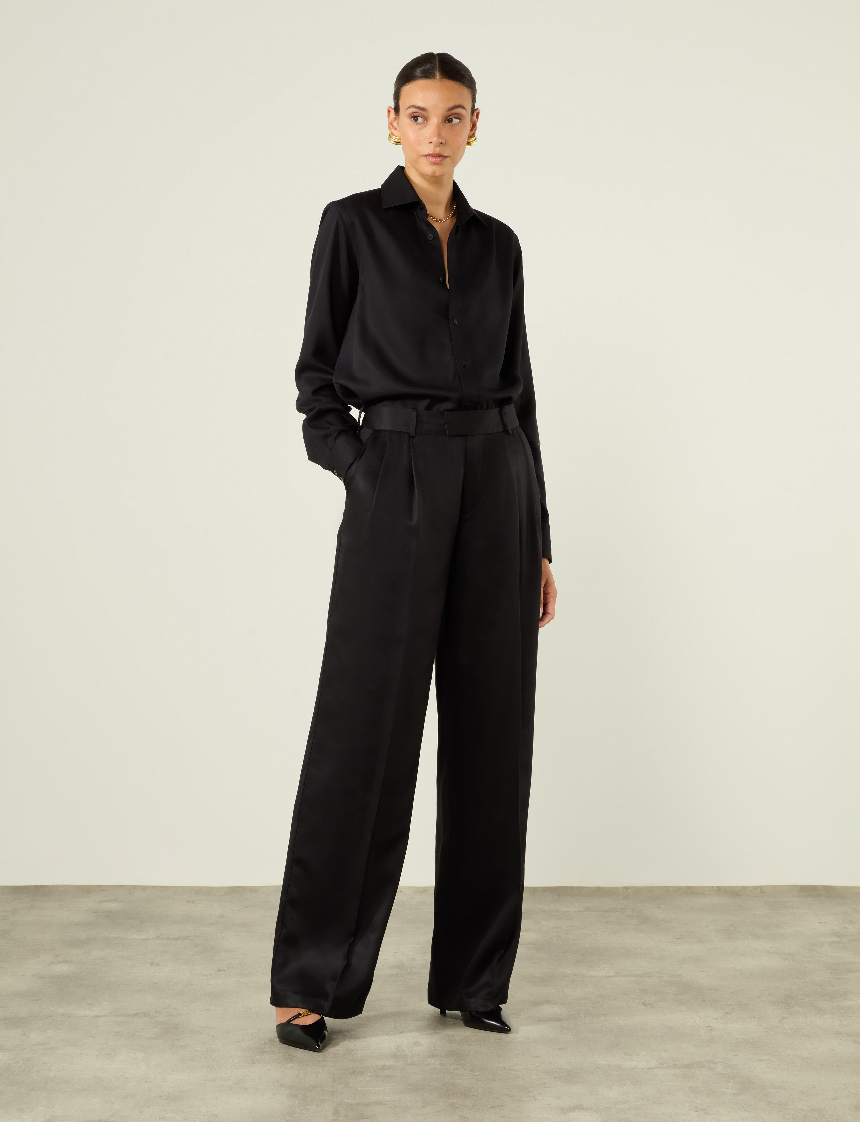 Rampling Trouser: TENCEL™ Lyocell Satin, Black - Image 2
