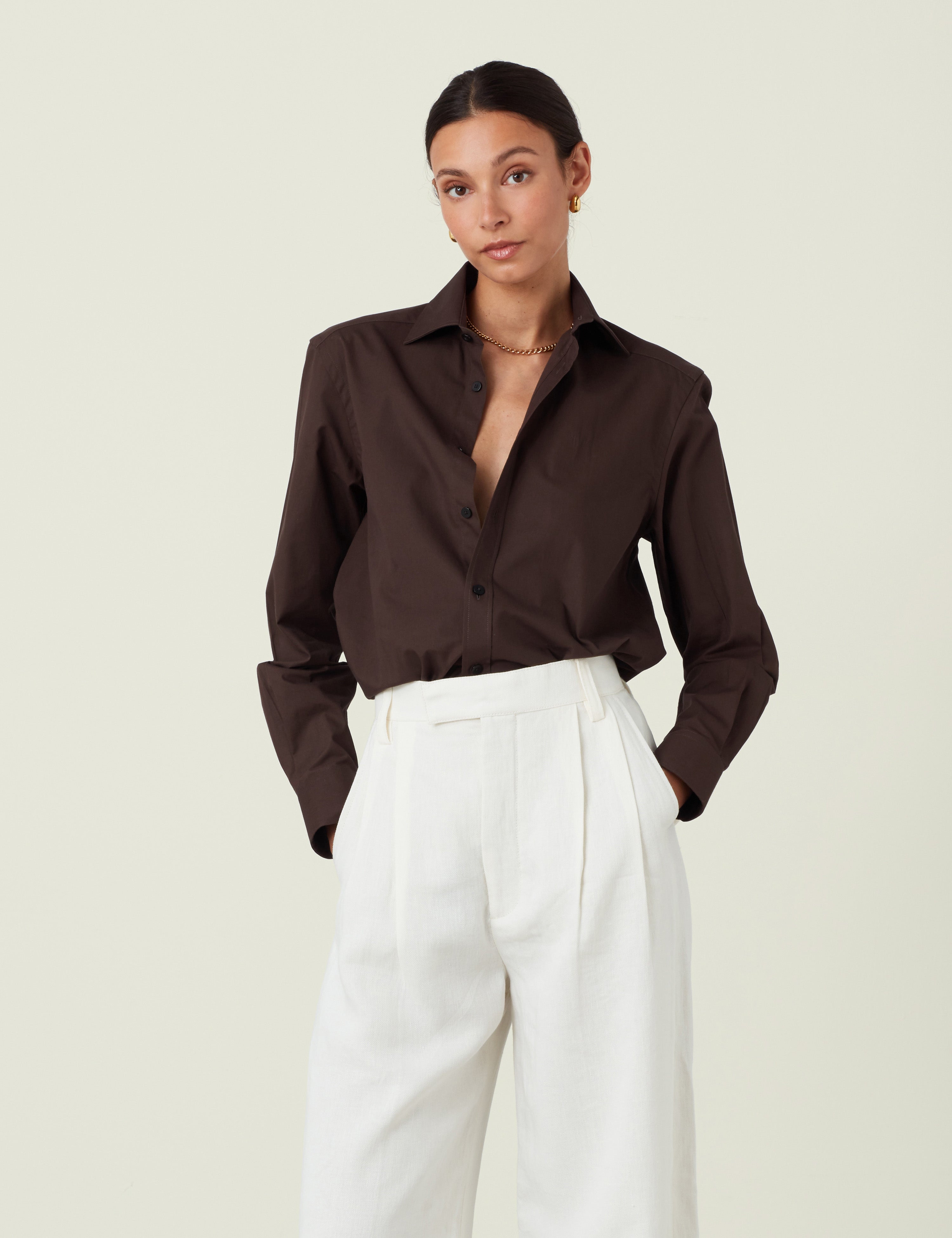 The Boyfriend: Fine Poplin, Chocolate - Image 2